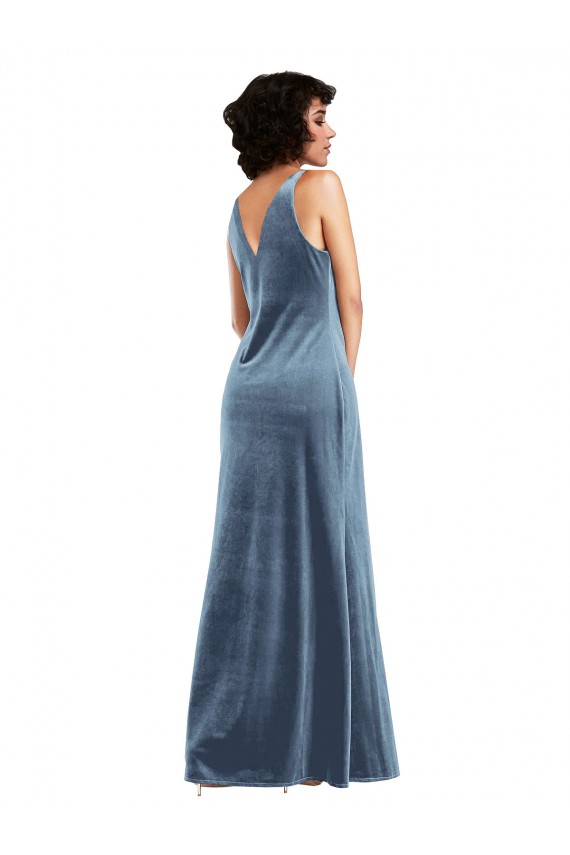 Best Floor Length Cowl Neck Long Stretch Velvet Maxi Bridesmaid Dress / Prom Dress UK