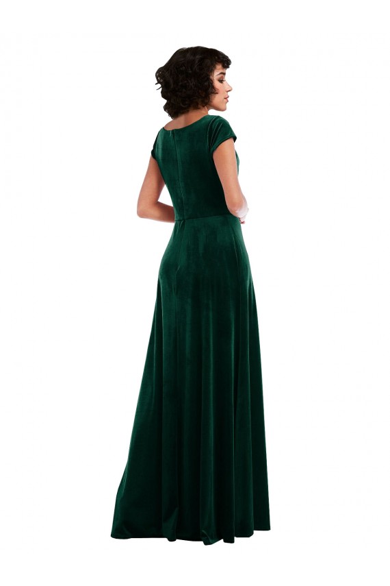 Best Cowl Neck Cap Sleeve Velvet Maxi Bridesmaid Dress / Prom Dress with Pockets UK