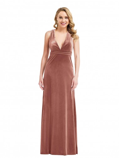 Best Plunging Neckline Formal Velvet Maxi Bridesmaid Dress / Prom Dress with Criss Cross Open Back UK