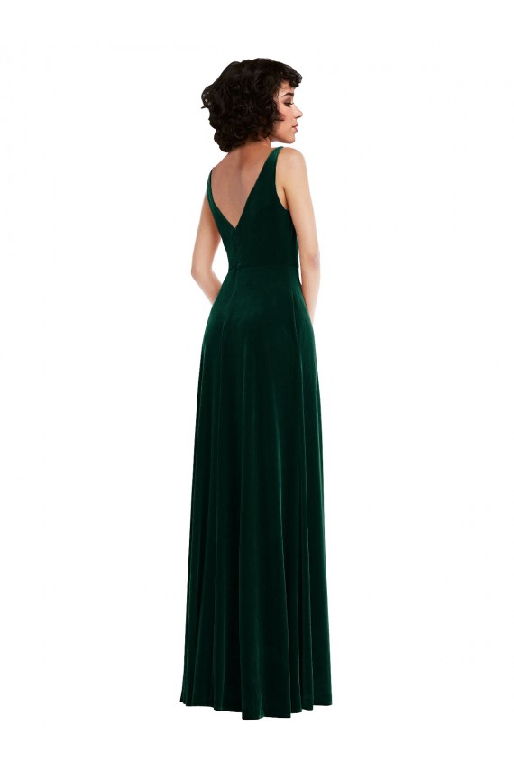 Best Floor Length Velvet Maxi Bridesmaid Dress / Prom Dress with Shirred Bodice and Front Slit UK