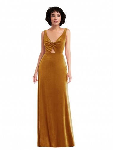 Best Twist Front Cutout Velvet Maxi Bridesmaid Dress / Prom Dress with Pockets UK