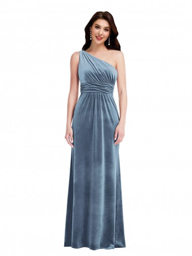 Best One Shoulder Draped Velvet Maxi Bridesmaid Dress / Prom Dress UK