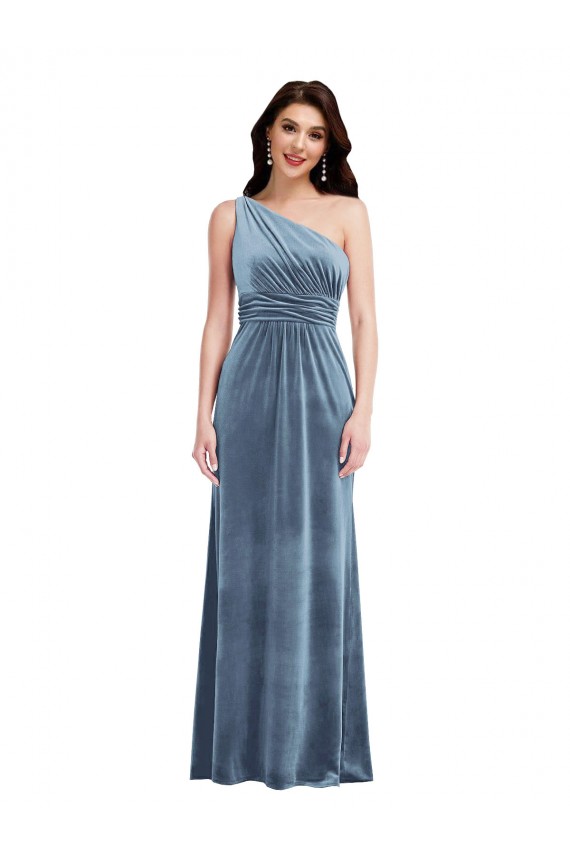 Best One Shoulder Draped Velvet Maxi Bridesmaid Dress / Prom Dress UK