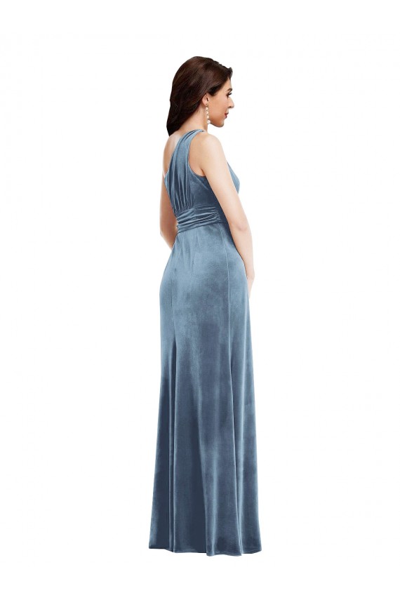 Best One Shoulder Draped Velvet Maxi Bridesmaid Dress / Prom Dress UK
