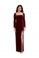 Best Sleek Square Neck Spaghetti Straps Velvet Bridesmaid Dress / Prom Dress with Side Slit UK