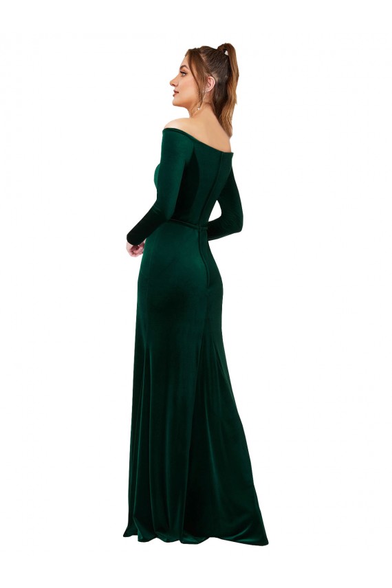 Best Off the Shoulder Long Sleeves Formal Stretch Velvet Bridesmaid Dress / Prom Dress UK