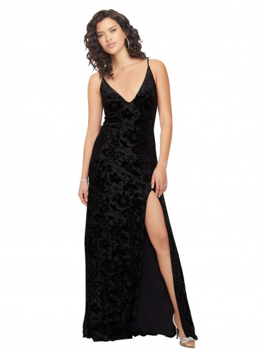 Best V-Neck Cowl Back Floral Velvet Bridesmaid Dress with Front Slit and Deep V-Neck UK