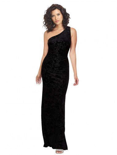 Best One Shoulder Long Sheath Sleeveless Floral Velvet Bridesmaid Dress UK