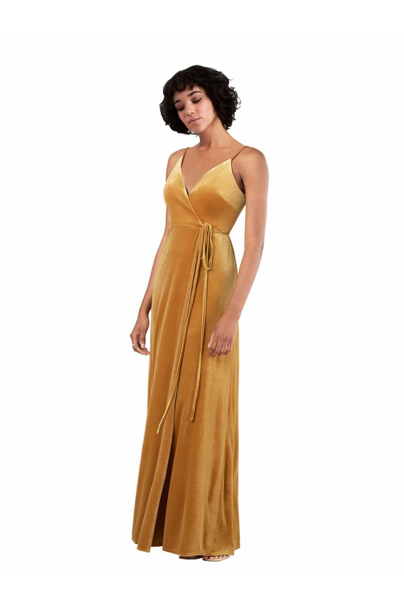 Best Romantic Velvet Floor Length Formal Bridesmaid Dress / Prom Dress with Wrap Detail UK