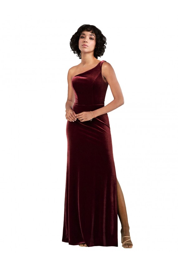 Best Formal One Shoulder Floor-Length Velvet Bridesmaid Dress / Prom Dress UK