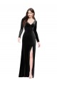 Best Long Sleeves Formal Velvet Bridesmaid Dress / Prom Dress with V-Neckline and Thigh Slit UK