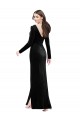 Best Long Sleeves Formal Velvet Bridesmaid Dress / Prom Dress with V-Neckline and Thigh Slit UK