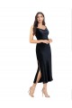 Best Midi Cocktail Length Formal Velvet Bridesmaid Dress / Prom Dress with Cowl Neck and Spaghetti Straps UK
