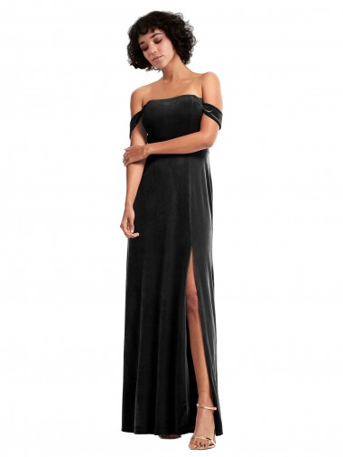 Best Off the Shoulder Drapped Sleeves Formal Stretch Velvet Bridesmaid Dress / Prom Dress UK