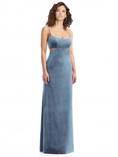 Best Spaghetti Strap Long Full Length Formal Velvet Maxi Bridesmaid Dress / Prom Dress UK