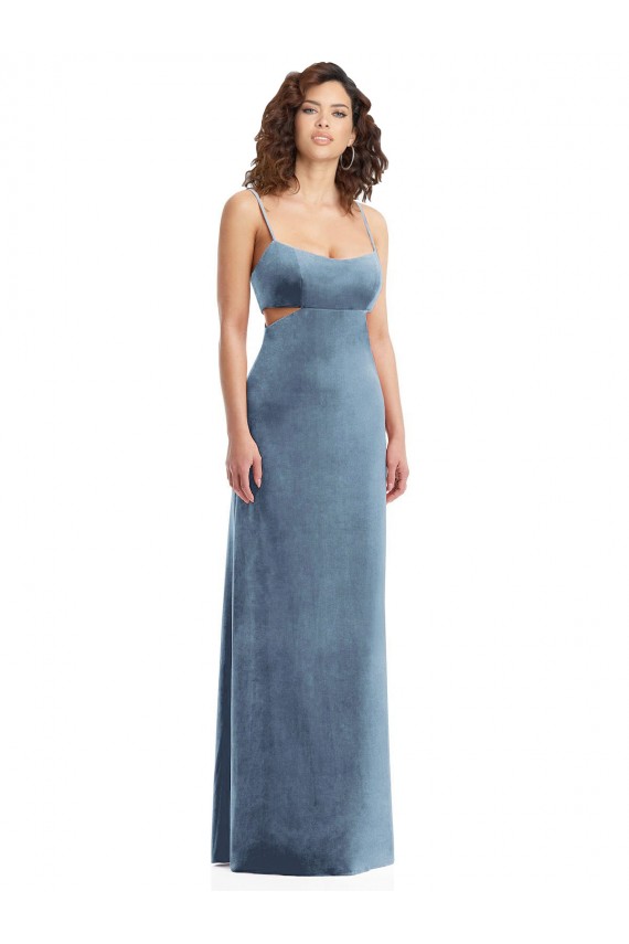 Best Spaghetti Strap Long Full Length Formal Velvet Maxi Bridesmaid Dress / Prom Dress UK
