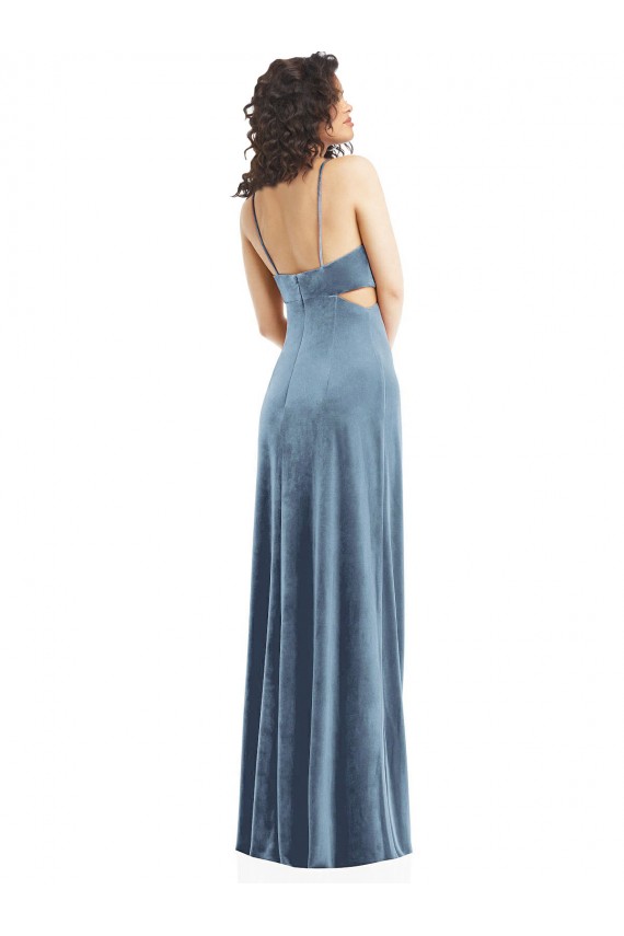 Best Spaghetti Strap Long Full Length Formal Velvet Maxi Bridesmaid Dress / Prom Dress UK
