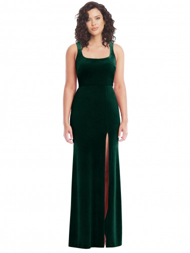 Best Square Neck Long Velvet Maxi Bridesmaid Dress / Prom Dress UK