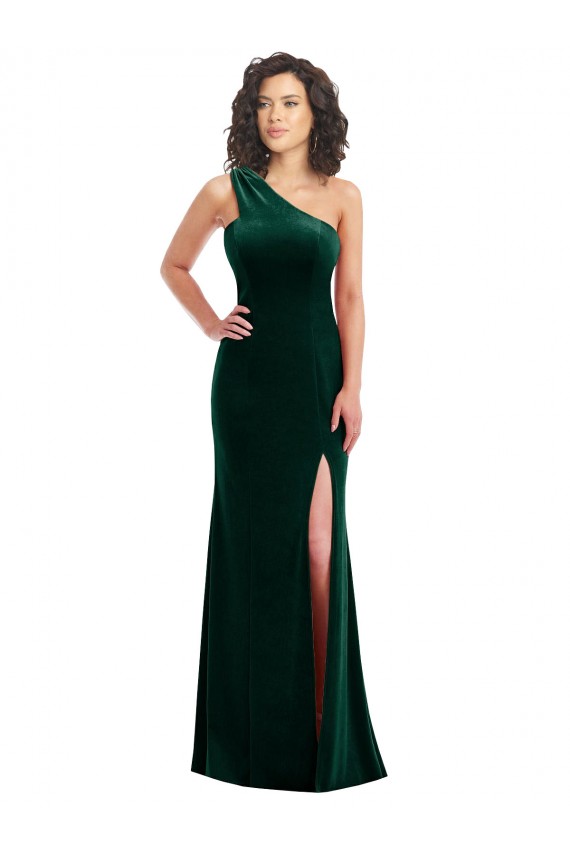 Best One Shoulder Velvet Trumpet Bridesmaid Dress / Prom Dress with Front Slit UK