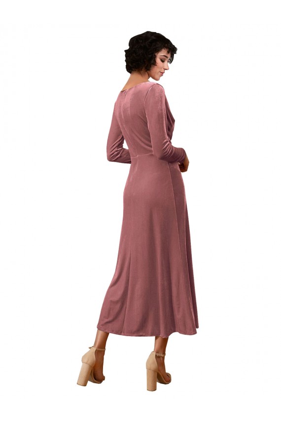 Best Long Sleeve Velvet Faux Wrap Midi Length Bridesmaid Dress / Prom Dress UK