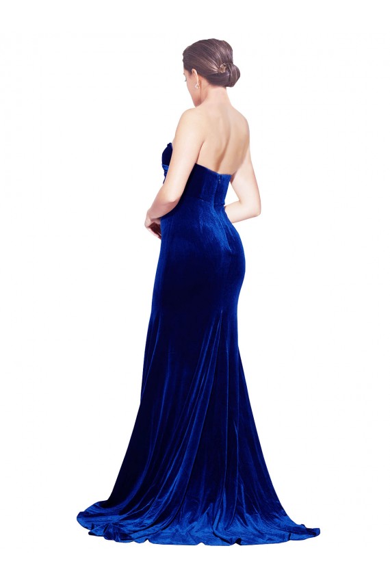 Best Strapless Ruched Formal Velvet Bridesmaid Dress / Prom Dress with Sweep Train and Front Slit UK
