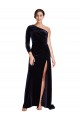 Best One Sleeve Long Formal Velvet Bridesmaid Dress / Prom Dress with Thigh High Split UK