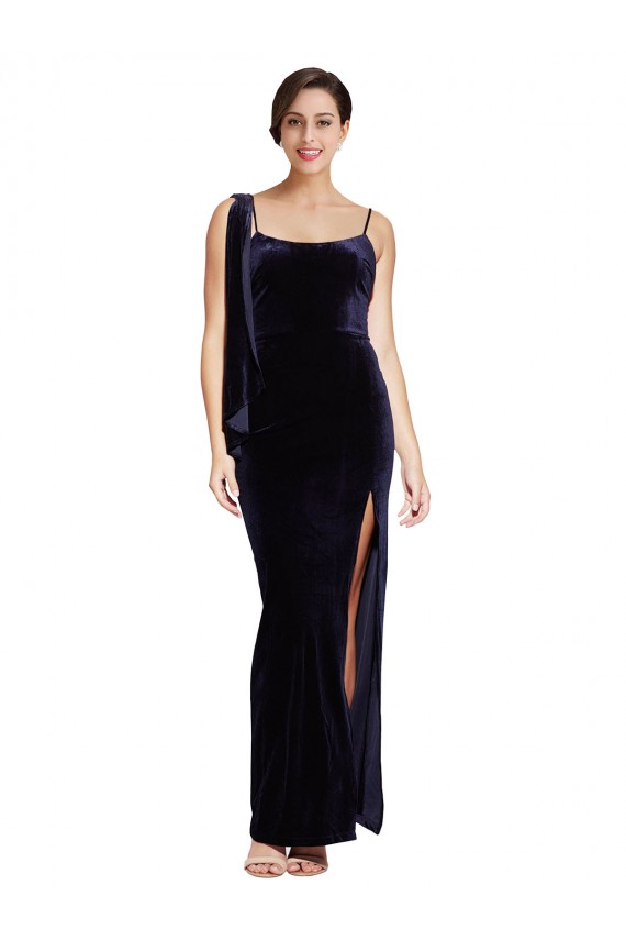 Best Long Formal Velvet Bridesmaid Dress / Prom Dress with Side Thigh Split and Shoulder Tie UK