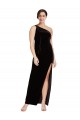 Best One Shoulder Long Formal Velvet Bridesmaid Dress / Prom Dress with Side Split and Shoulder Tie UK