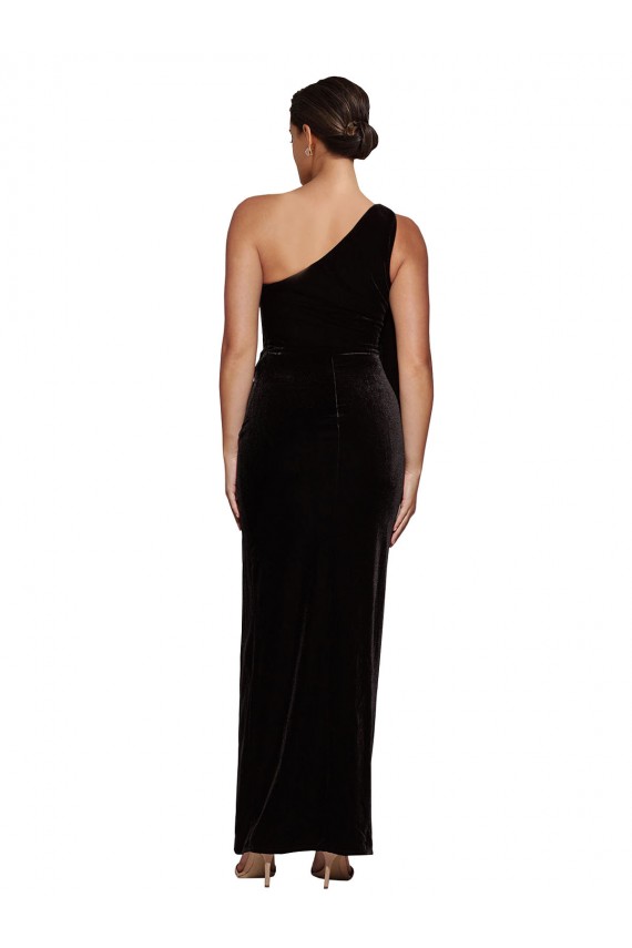 Best One Shoulder Long Formal Velvet Bridesmaid Dress / Prom Dress with Side Split and Shoulder Tie UK