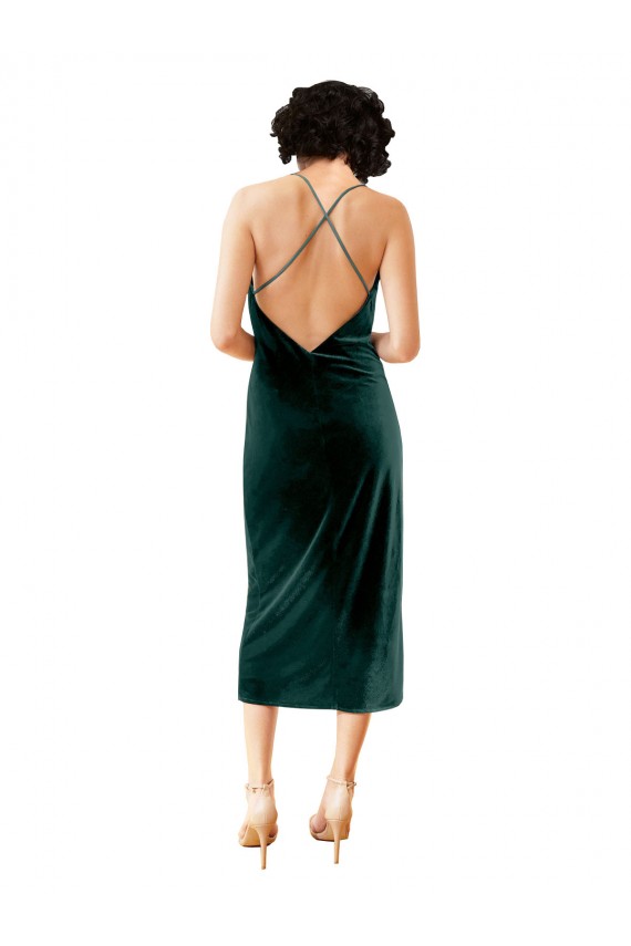 Best Midi Cocktail Length Sleek Cowl Neckline Short Formal Velvet Bridesmaid Dress / Prom Dress UK