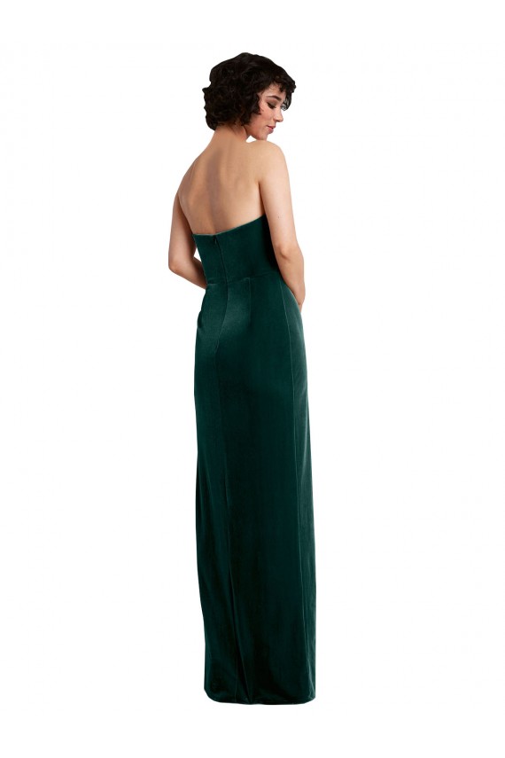 Best Scooped Strapless Long Formal Velvet Bridesmaid Dress / Prom Dress with Daring Side Slit UK